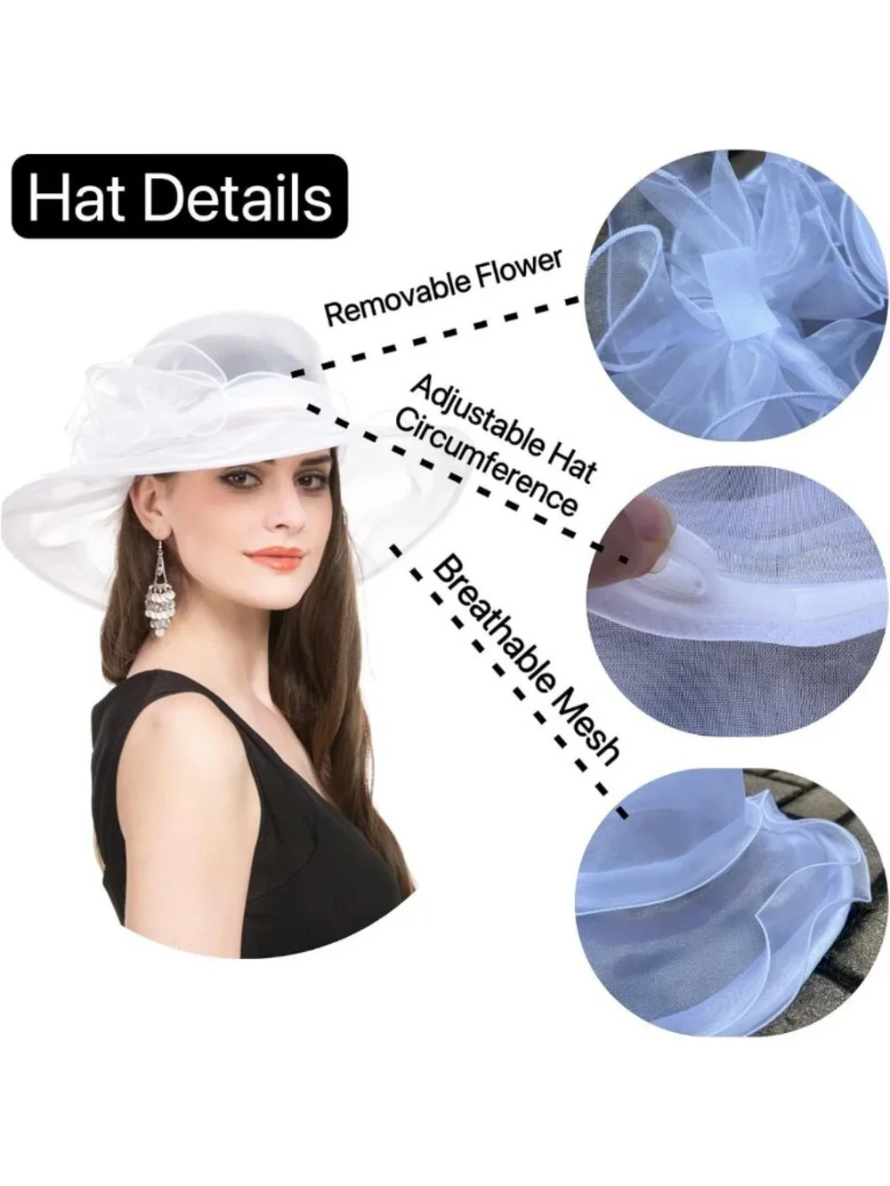 Elegant Women's Organza Fascinator Hat for Church, Bridal, Tea Party Events